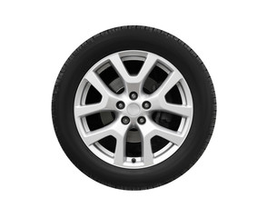 Automotive wheel on light alloy disc isolated on white