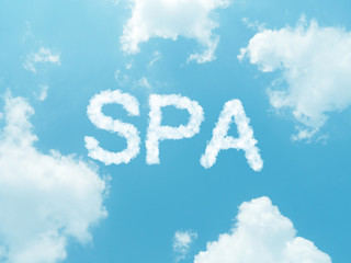 cloud words with design on blue sky background