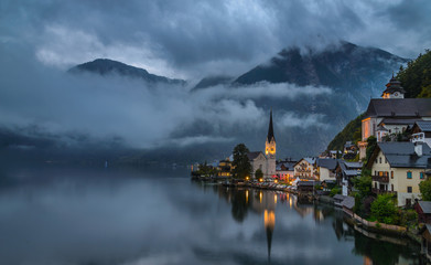 Hallstatt Lake, Austria in the evening