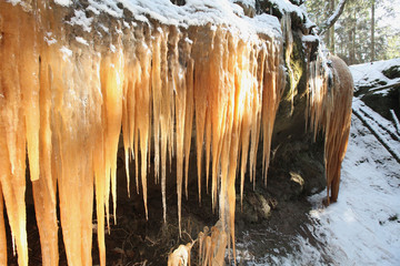 closeup colored of an icefall Brtniky, Czech republic