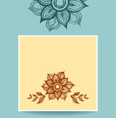 Template with water color abstract flowers in beige blue