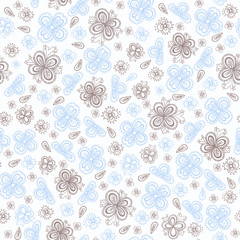 Seamless pattern with abstract doodle flowers