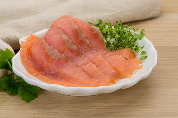 Sliced salmon