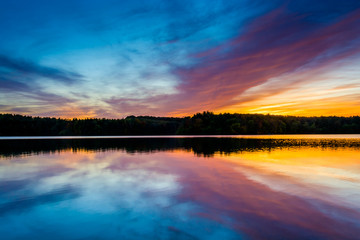 Sunset reflecting in Long Arm Reservoir, Pennsylvania.