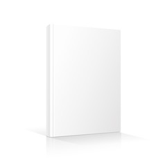 Blank vertical book cover template standing on white surface