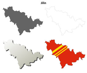 Jilin blank outline map set