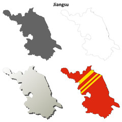 Jiangsu blank outline map set