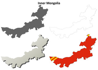 Inner Mongolia blank outline map set