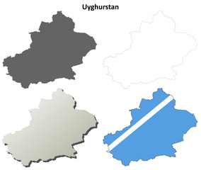 Obraz premium Uyghurstan blank outline map set - Uyghur version