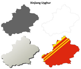 Xinjiang Uyghur blank outline map set - Chinese version