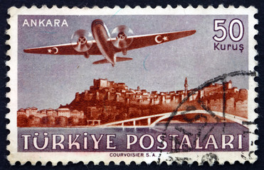 Postage stamp Turkey 1949 Plane over Ankara