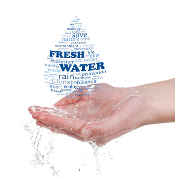 Concept of world's fresh water reserve, words in drop shape in