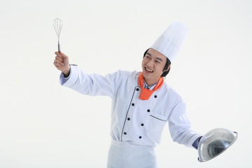 Naklejka premium 스튜디오 안의 남자 요리사 