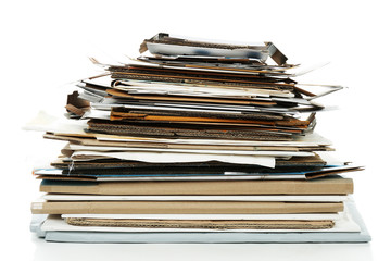 Big stack of papers, isolated on white