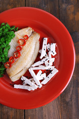 Fresh fish salad with vegetables