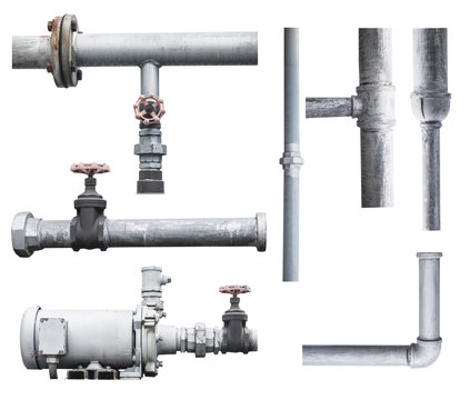 pump, pipeline, and valve isolated on white