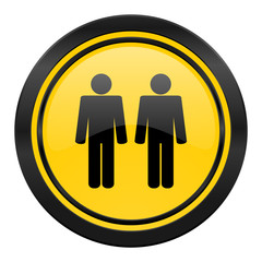 couple icon, yellow logo, people sign, team symbol