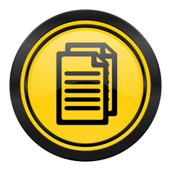 document icon, yellow logo, pages sign