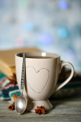 Beautiful composition with cup of hot drink