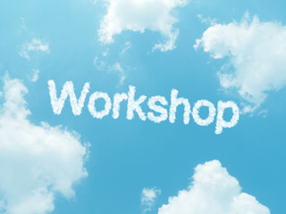 cloud words with design on blue sky background