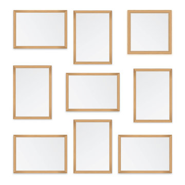 Set of  wooden frames isolated on white background