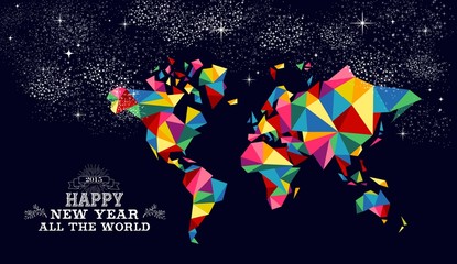 New year 2015 world map card