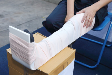 leg with a splint