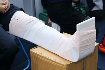 leg with a splint