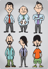 Cartoon figures of office people and freaks