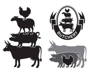 monochrome set of farm animals design