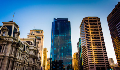Fototapeta na wymiar City Hall and skyscrapers in Center City, Philadelphia, Pennsylv