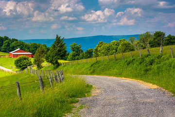 Farm fields along a dirt road in the rural Potomac Highlands of