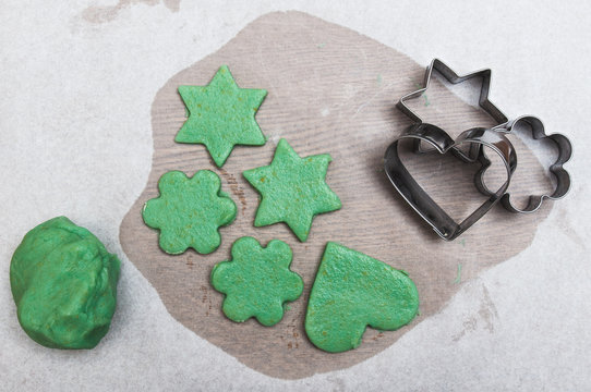 Green Cookies Ready For Baking