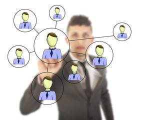 Businessman with online friends network isolated
