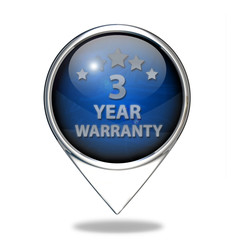Three year warranty pointer icon on white background