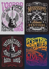 Fotobehang Vintage Rock Poster T-shirt Design Set © Michael Hinkle