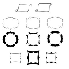 Black hand drawn banners, frames for text isolated on white back
