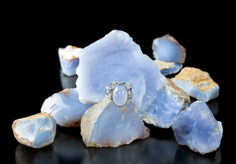 Blue Chalcedony Ring And Rough