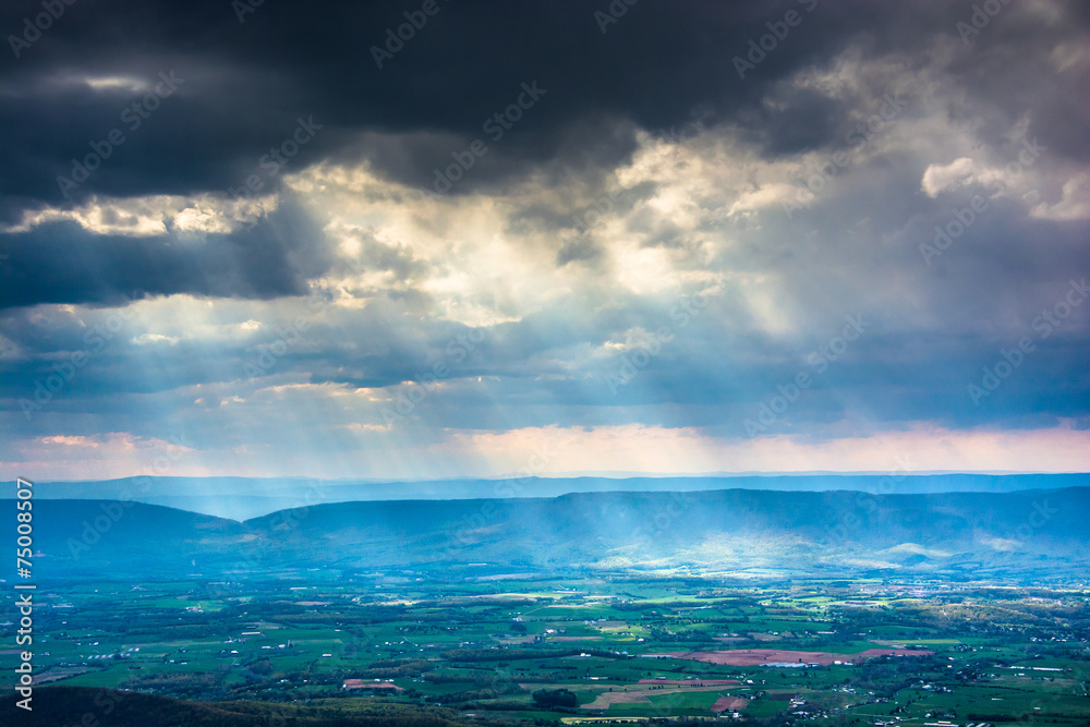 Sticker crepuscular rays over the shenandoah valley, seen from little st