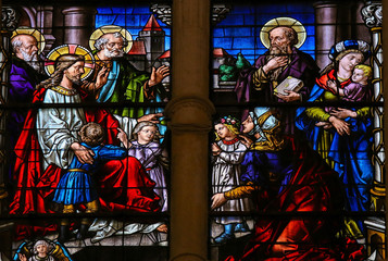 Jesus and children - stained glass in Burgos cathedral