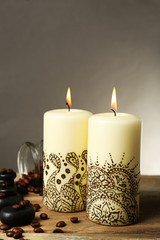 Beautiful spa composition with decorative Indian candles,