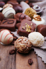 Different chocolates with coffee beans