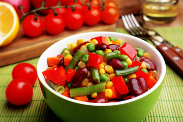 Healthy beans salad on table