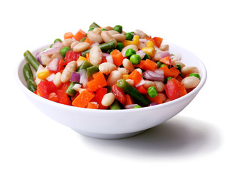 Healthy beans salad isolated on white