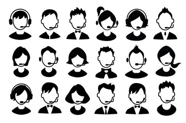 Set of boys and girls operator icons. Vector.