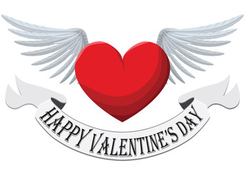 Valentine Heart with wings isolated on white background