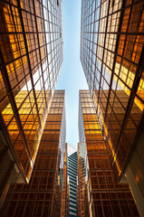 Fototapeta premium Glass commercial skyscrapers in perspective, Hong Kong