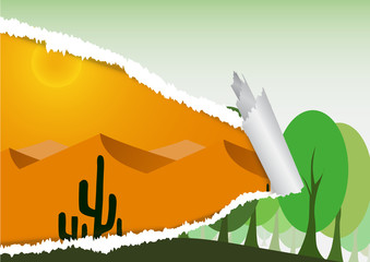 Vector : Tear paper concept, woodcutting to be desert