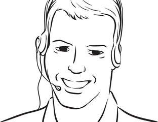 whiteboard drawing - businessman smiling with headset