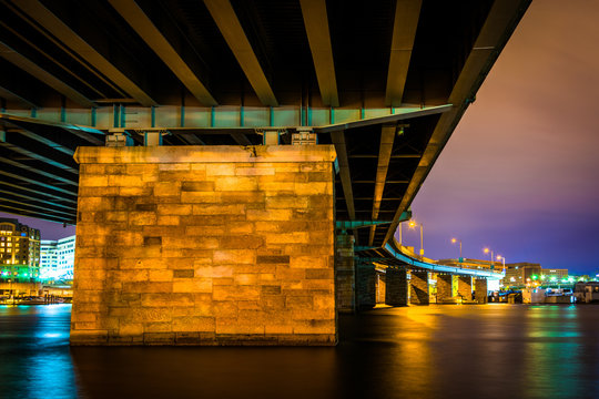 A bridge at night in Washington, DC.